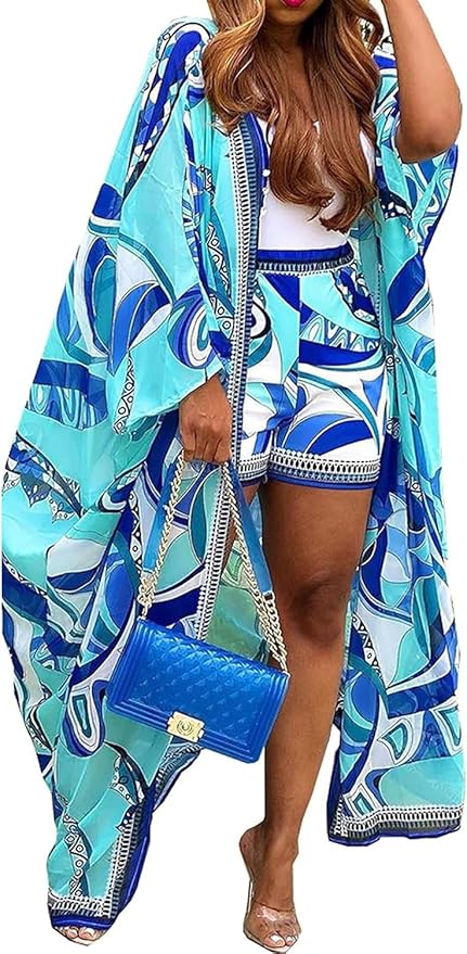 QegarTop Kimono Shorts Set for Women Two Piece Summer Vacation Outfits