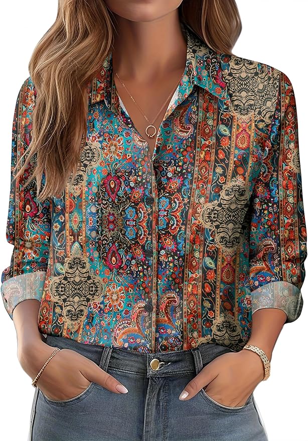 Zeagoo Button Down Shirts for Women Dressy Floral, Pulsetawk 