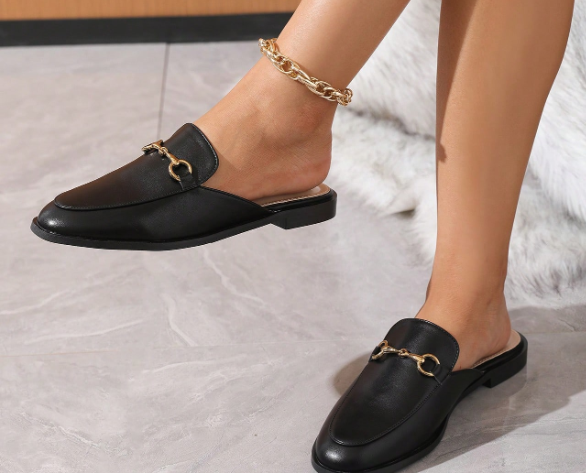 Autumn Women's Black Flat Slippers Half Slides & Half Sandals, Pulsetawk - Shein 